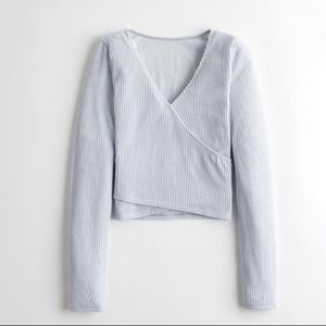 Hollister Ribbed Light Blue Wrap Long Sleeve